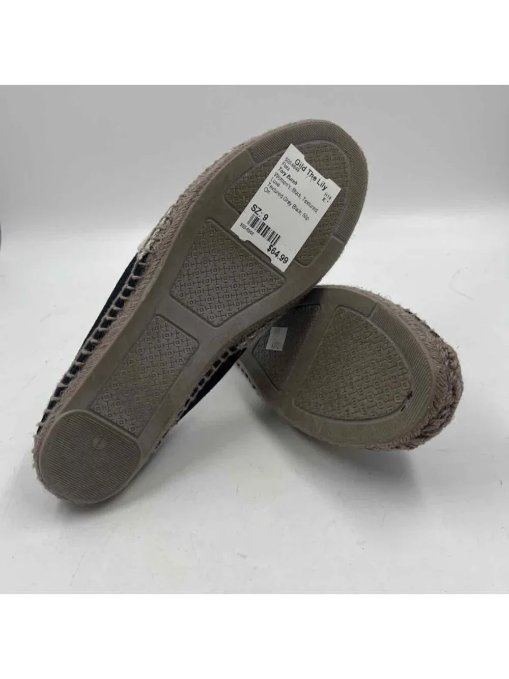 Tory Burch Espadrille Logo Women's Shoe Size 9 Black Textured Flats